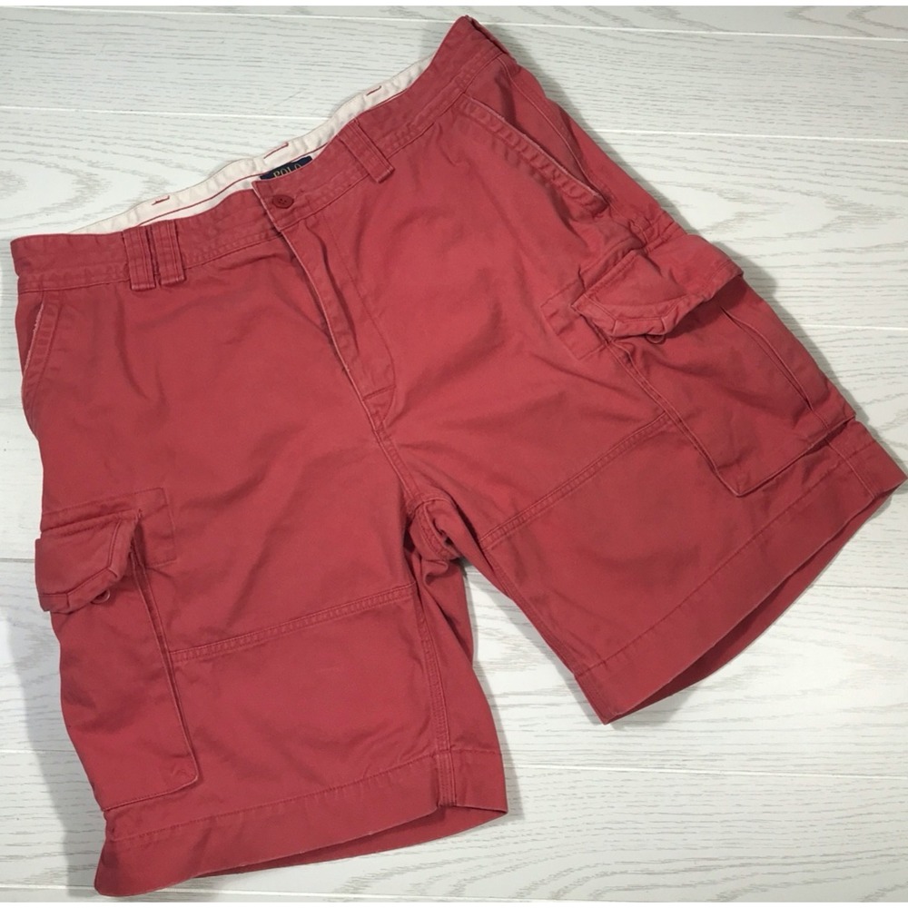 Red Polo Ralph Lauren Cargo Shorts Men 38 Chino Cotton Canvas Military Hiking